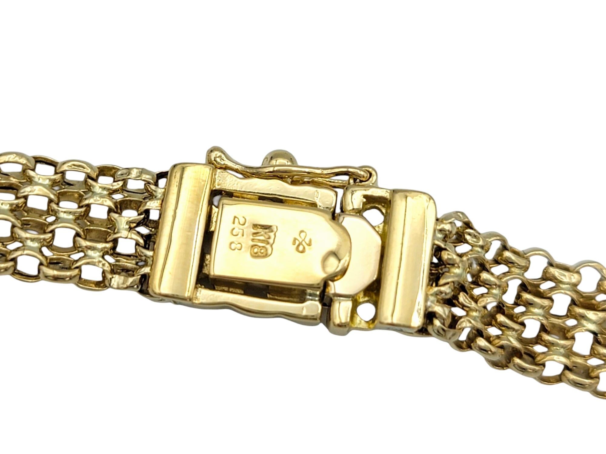 18 Karat Yellow Gold Woven Link Necklace with Bezel Set Diamond Circle Motif  For Sale 1