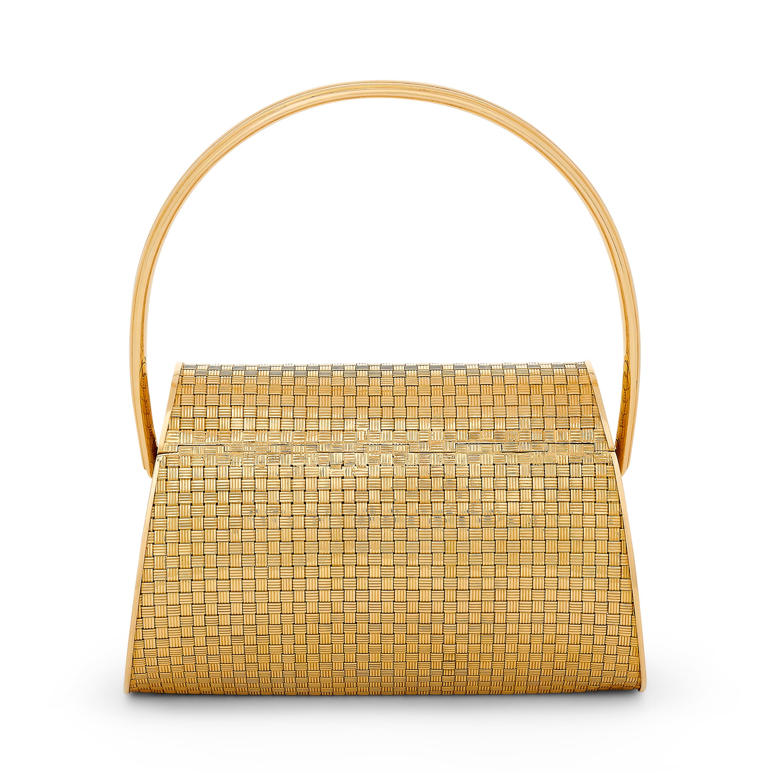 Bolso Clutch de Oro Amarillo de 18 Kilates con Textura Tejida y Acentos de Diamantes Corte redondo en venta