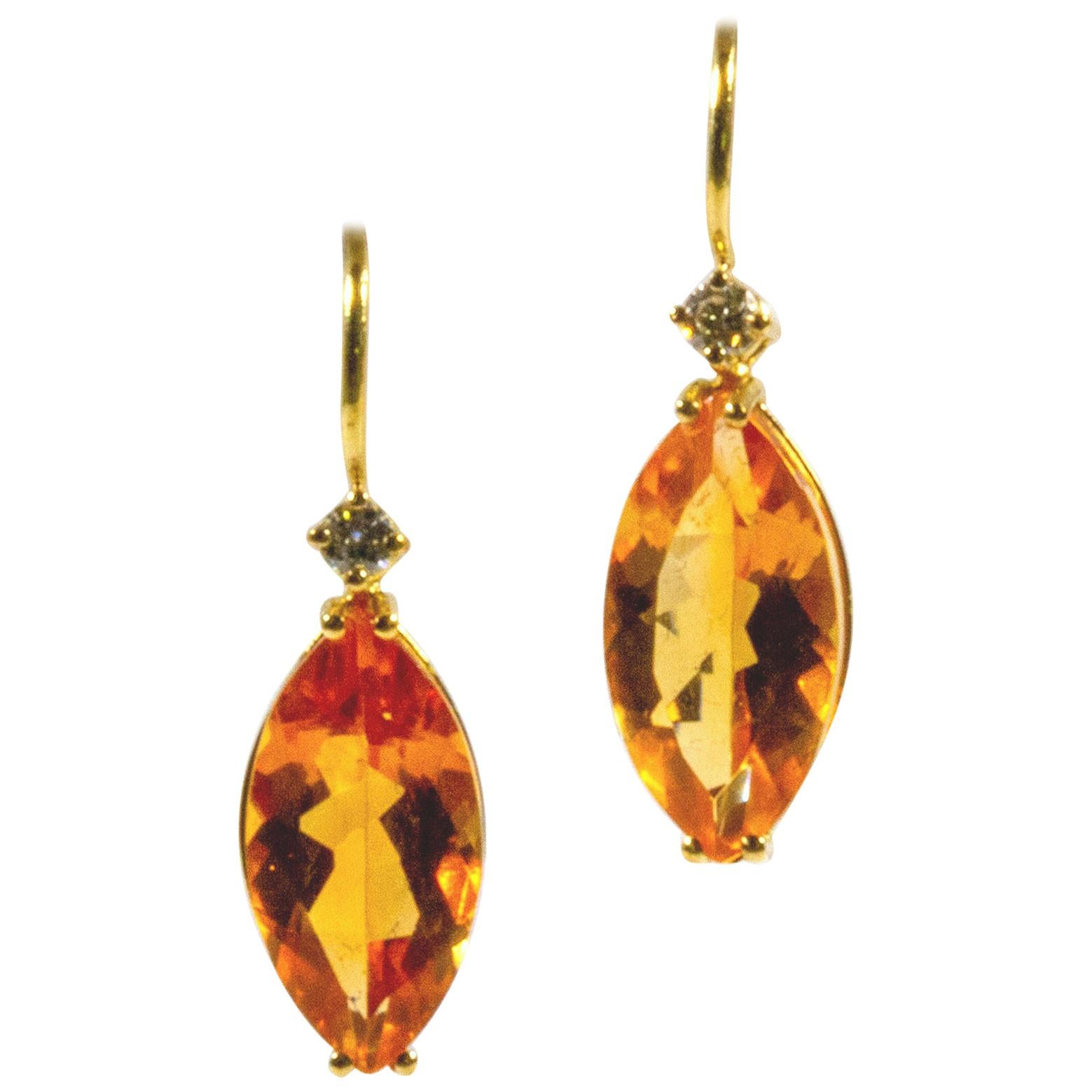 18 Karat Yellow Gold Yellow Citrine and Diamond Earrings For Sale