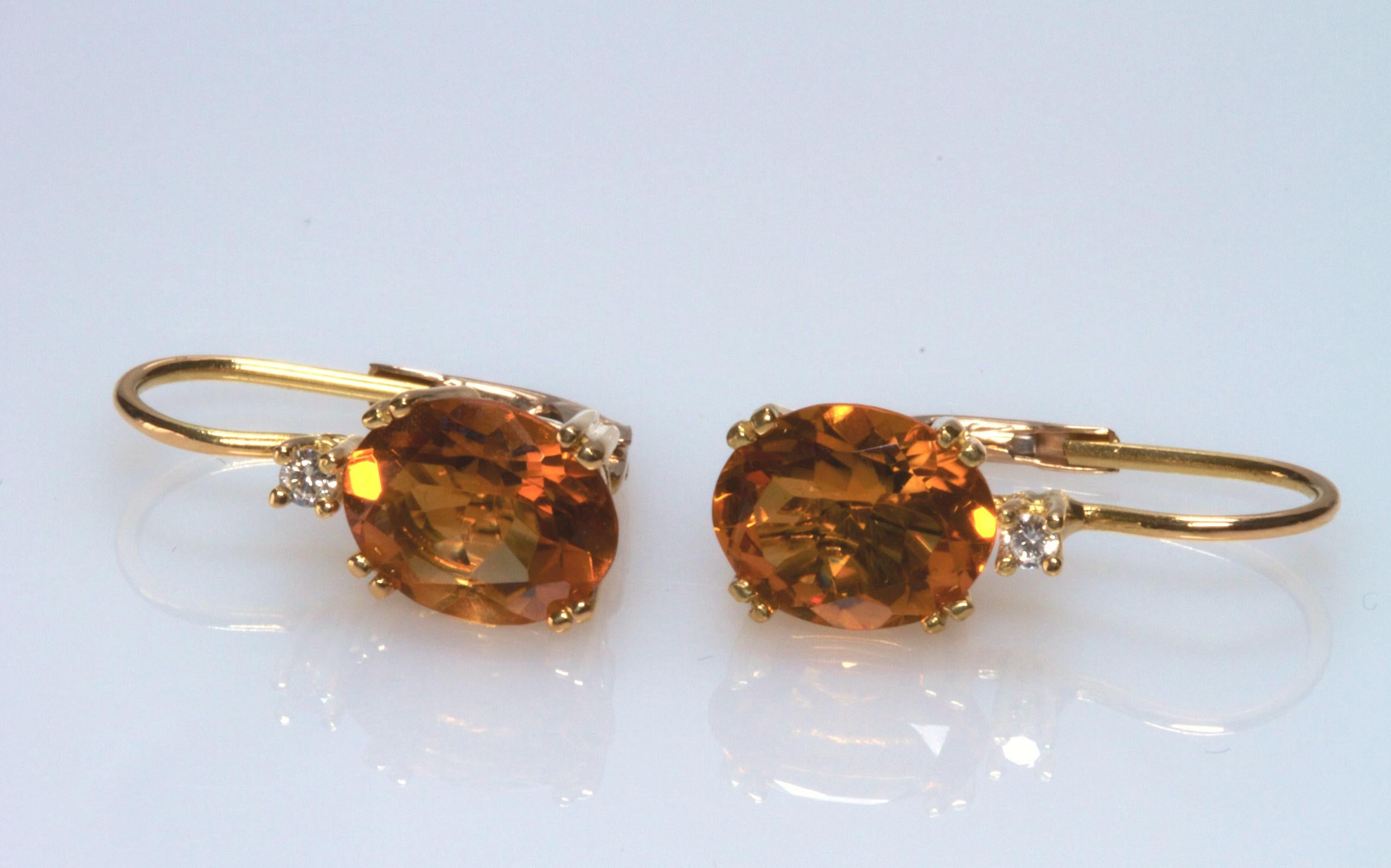 Modern 18 Karat Yellow Gold Yellow Oval Citrine and Diamond Earrings For Sale