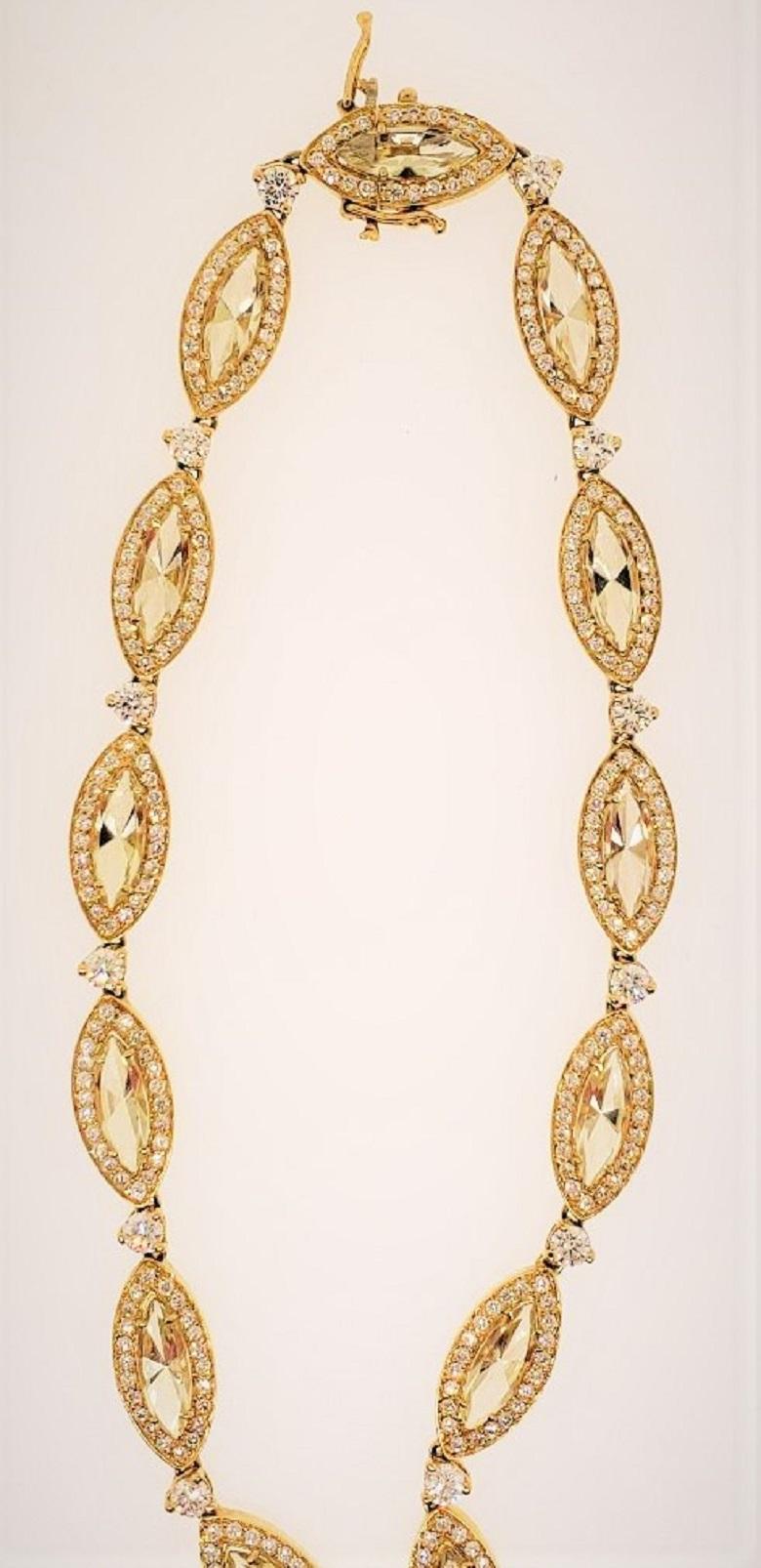 18 Karat Yellow Gold, Yellow Quartz and Diamond Necklace In New Condition In Boca Raton, FL