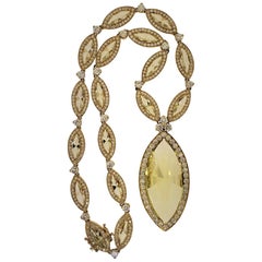 18 Karat Yellow Gold, Yellow Quartz and Diamond Necklace