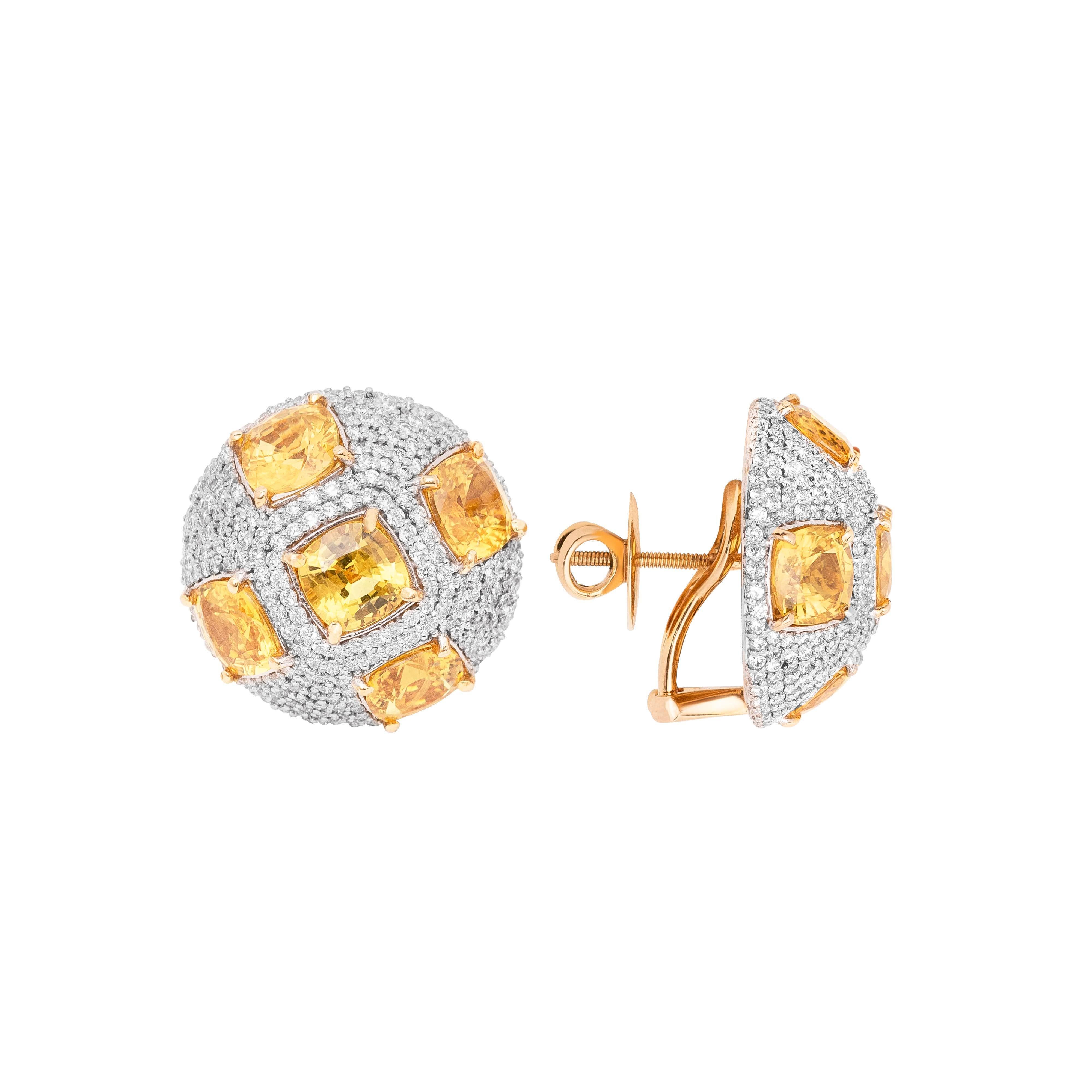 18 Karat Yellow Gold Yellow Sapphire And Diamond Stud Earrings.

Gorgeous one of a kind cocktail earrings studded with yellow sapphires and white diamonds (VVS-VS Purity) set in 18kt yellow gold. 

Yellow sapphires are known to add wealth and bring