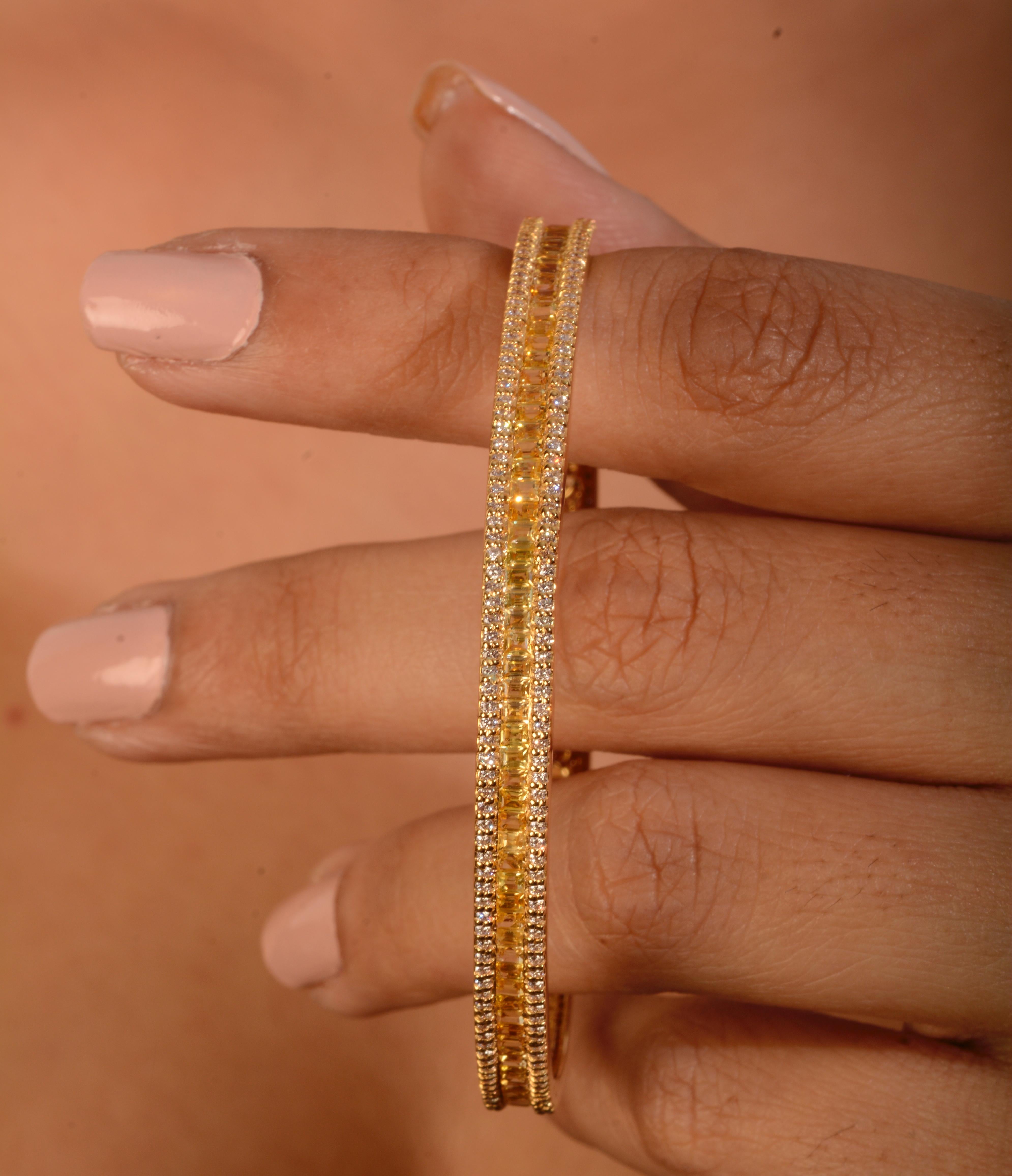 Mixed Cut 18 Karat Yellow Gold Yellow Sapphire Diamond Bangle Bracelet