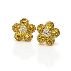 18 Karat Yellow Gold, Yellow Sapphire Flower Earring