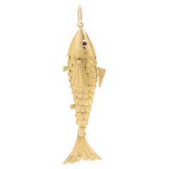 18 Karat Yellow Gold Yellow Tail Fish Pendant with Ruby Eyes