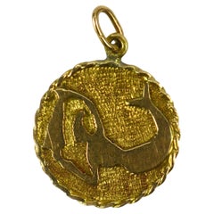 18 Karat Yellow Gold Zodiac Aquarius Charm Pendant