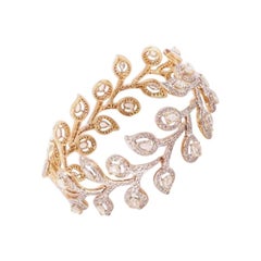 18 Karat Yellow Gold, Brilliant Cut and Rose Cut Diamond Cuff Bracelet