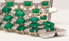 18 Karat Yellow Gold, Emerald and Diamond Lace Bracelet