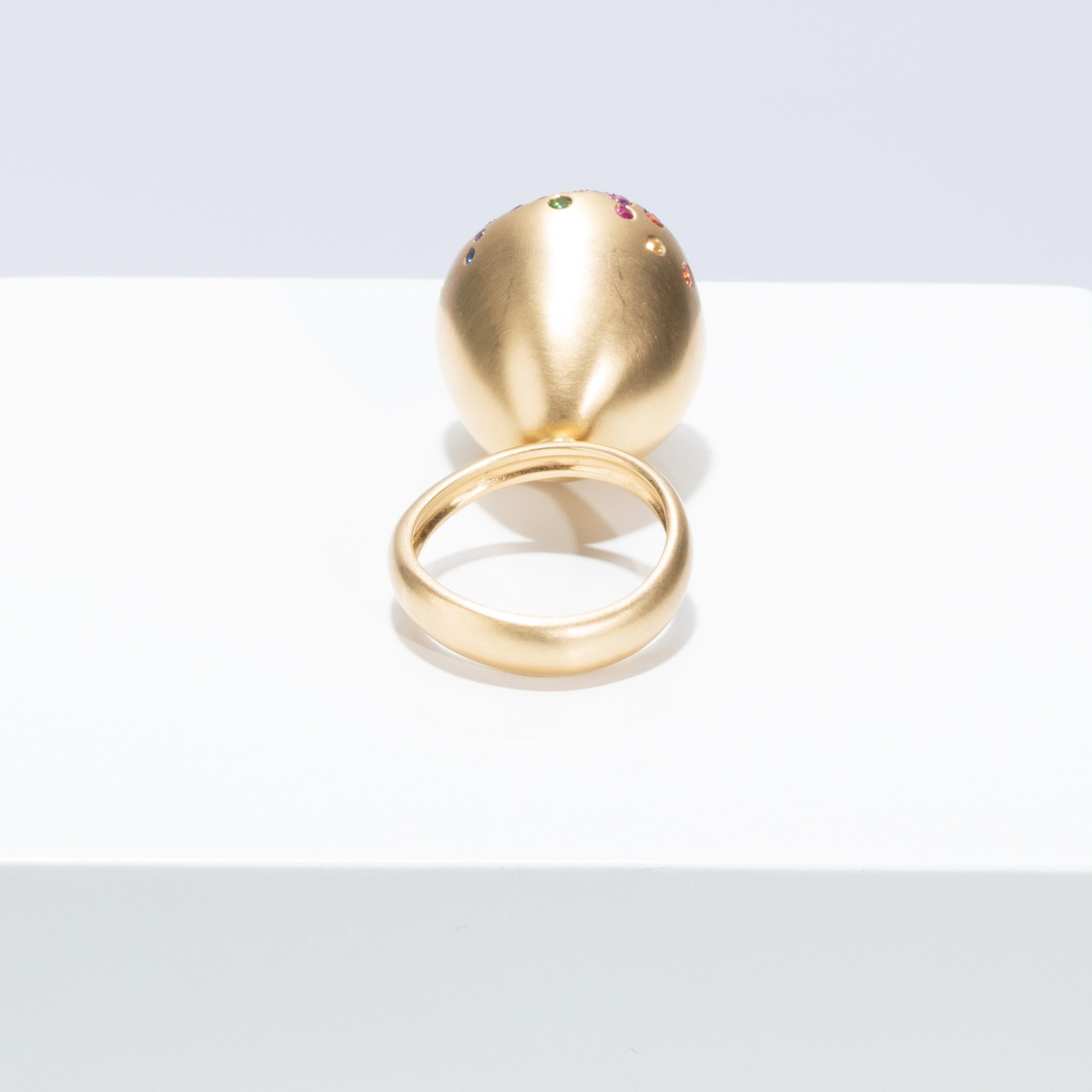 Cabochon Nada Ghazal’s 18k Gold Multicolored Sapphire Baby Malak Flourish Bonbon Big Ring For Sale