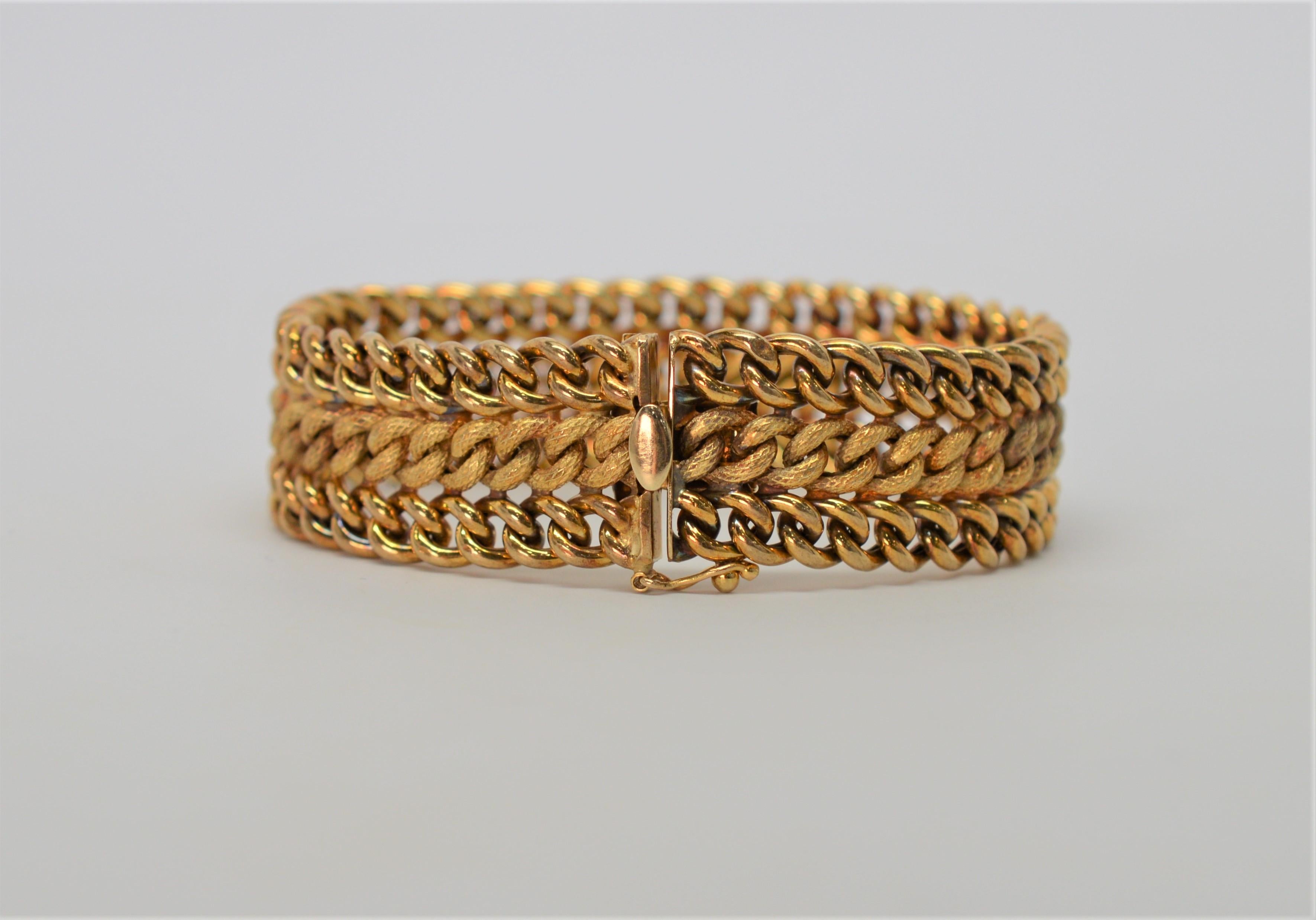 14 Karat Yellow Italian Gold Woven Chain Link Bracelet For Sale at