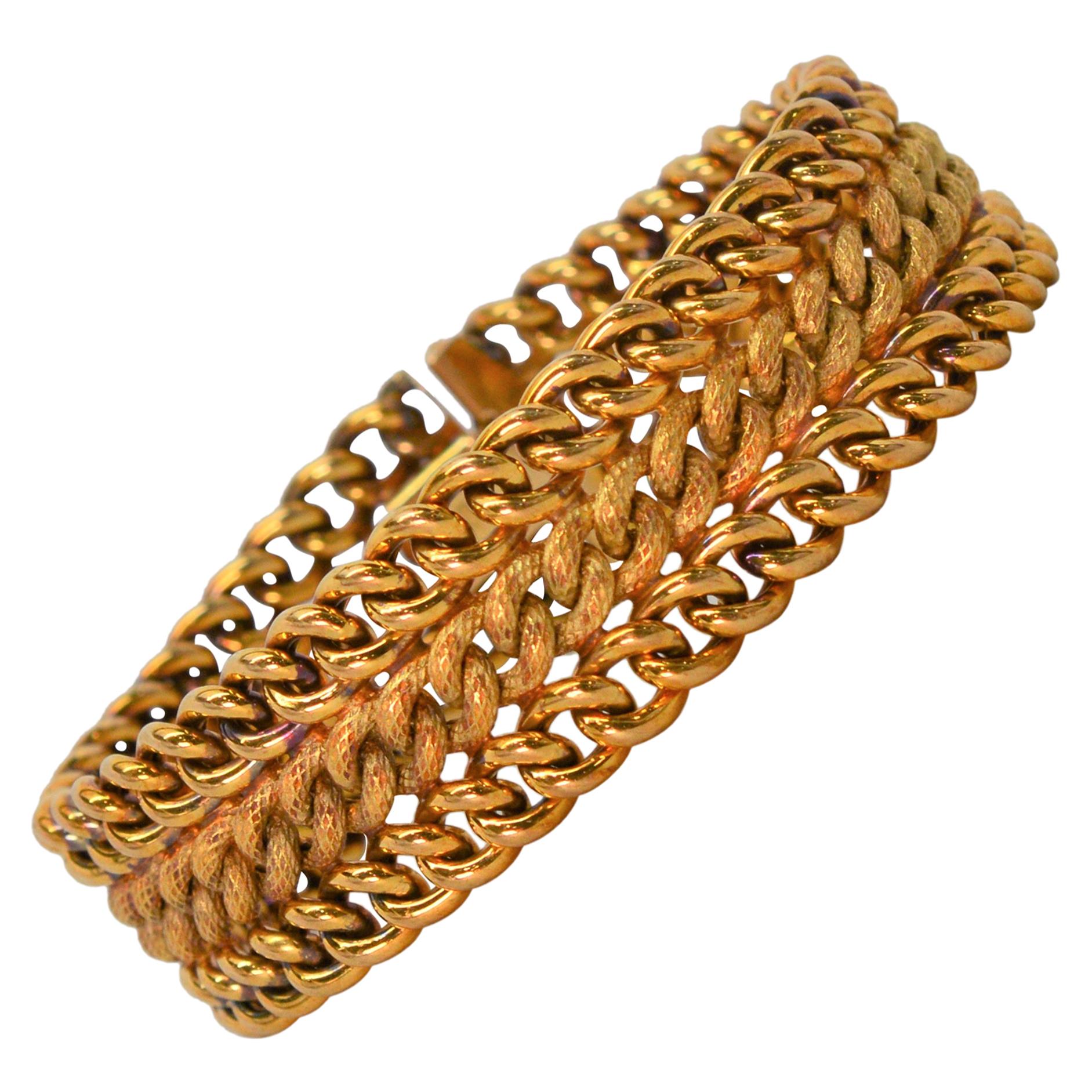 14 Karat Yellow Italian Gold Woven Link Bracelet