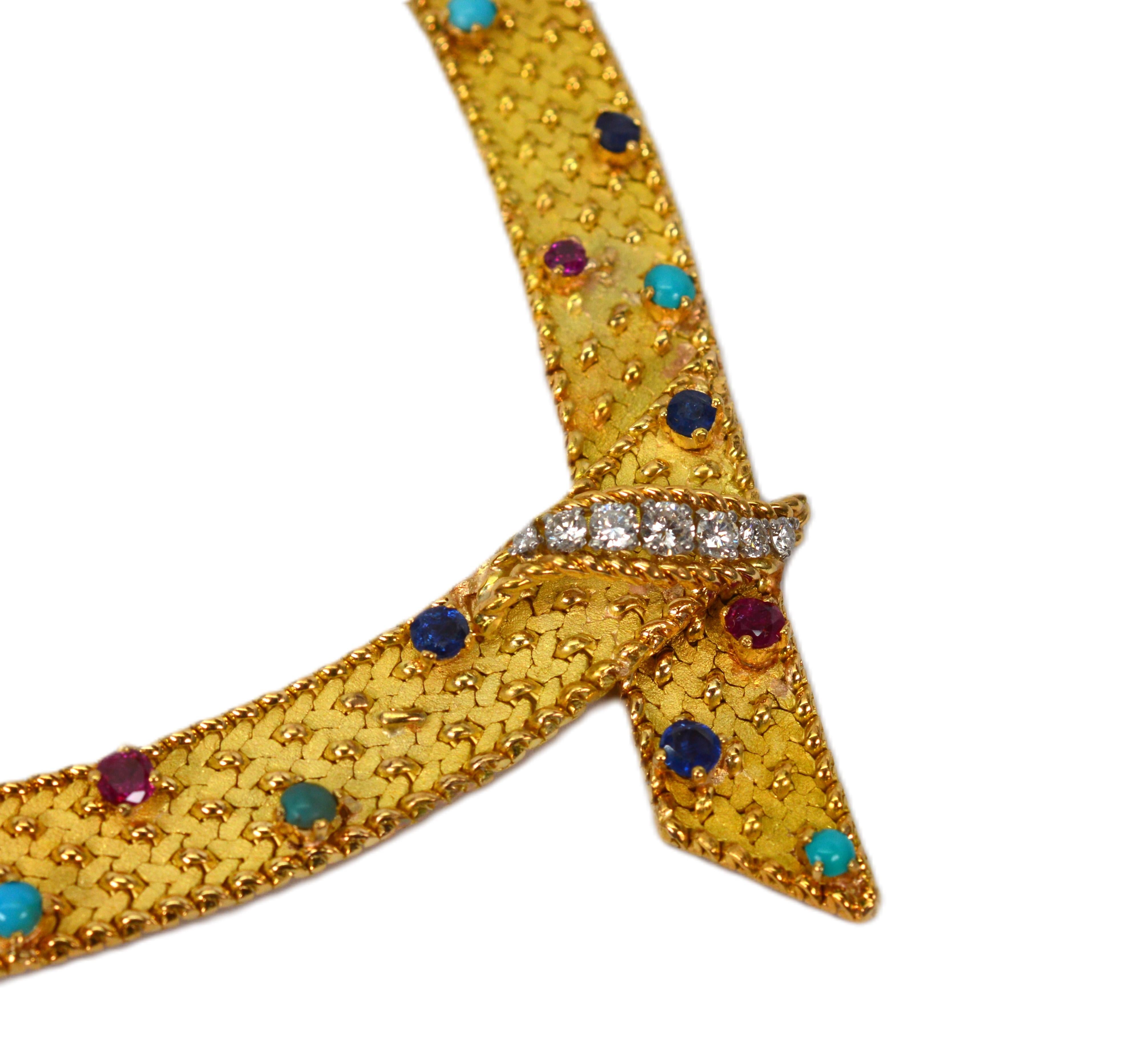 18 Karat Yellow  Gold Jeweled Choker Necklace For Sale 5