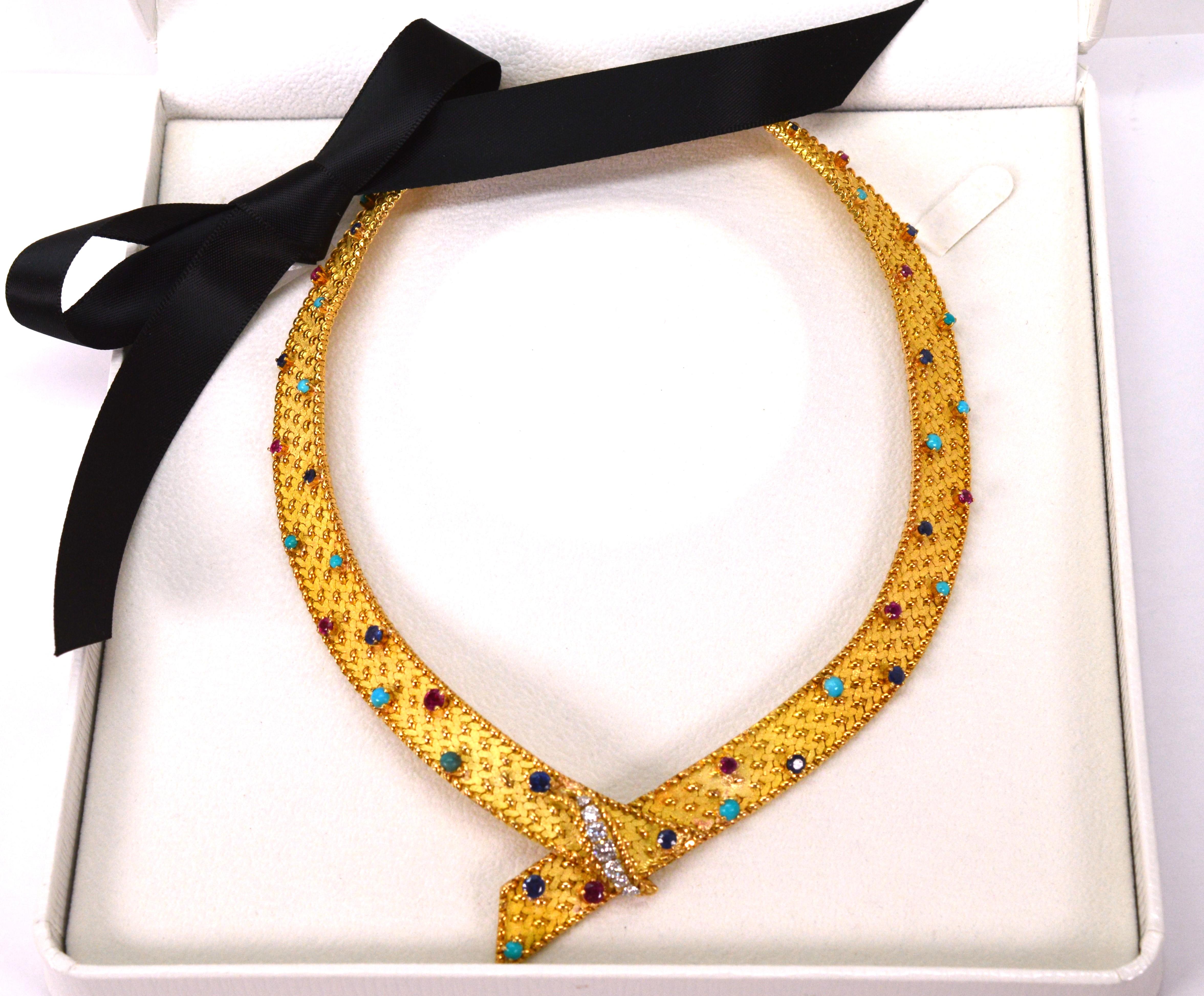 18 Karat Yellow  Gold Jeweled Choker Necklace For Sale 7