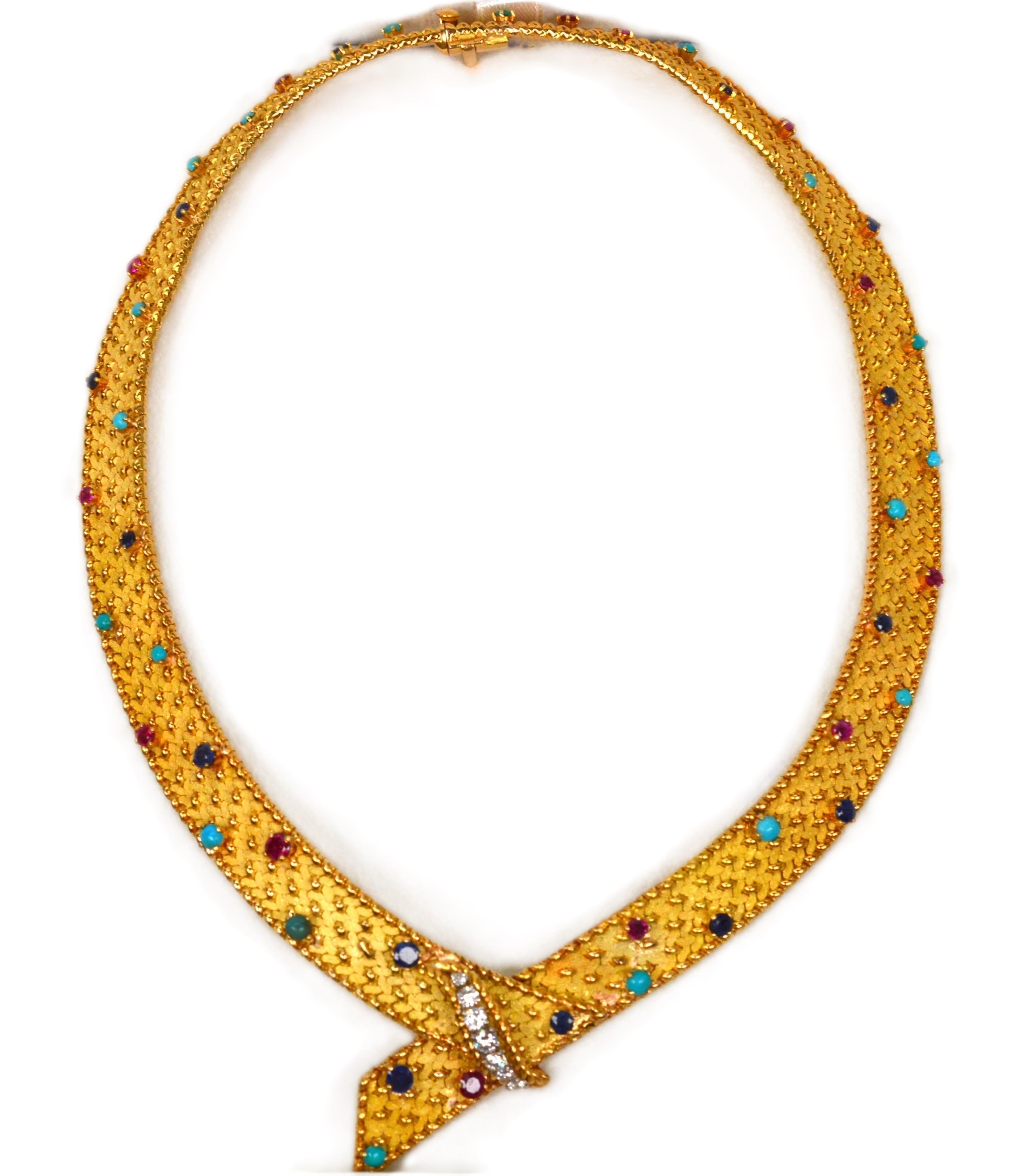 Round Cut 18 Karat Yellow  Gold Jeweled Choker Necklace For Sale
