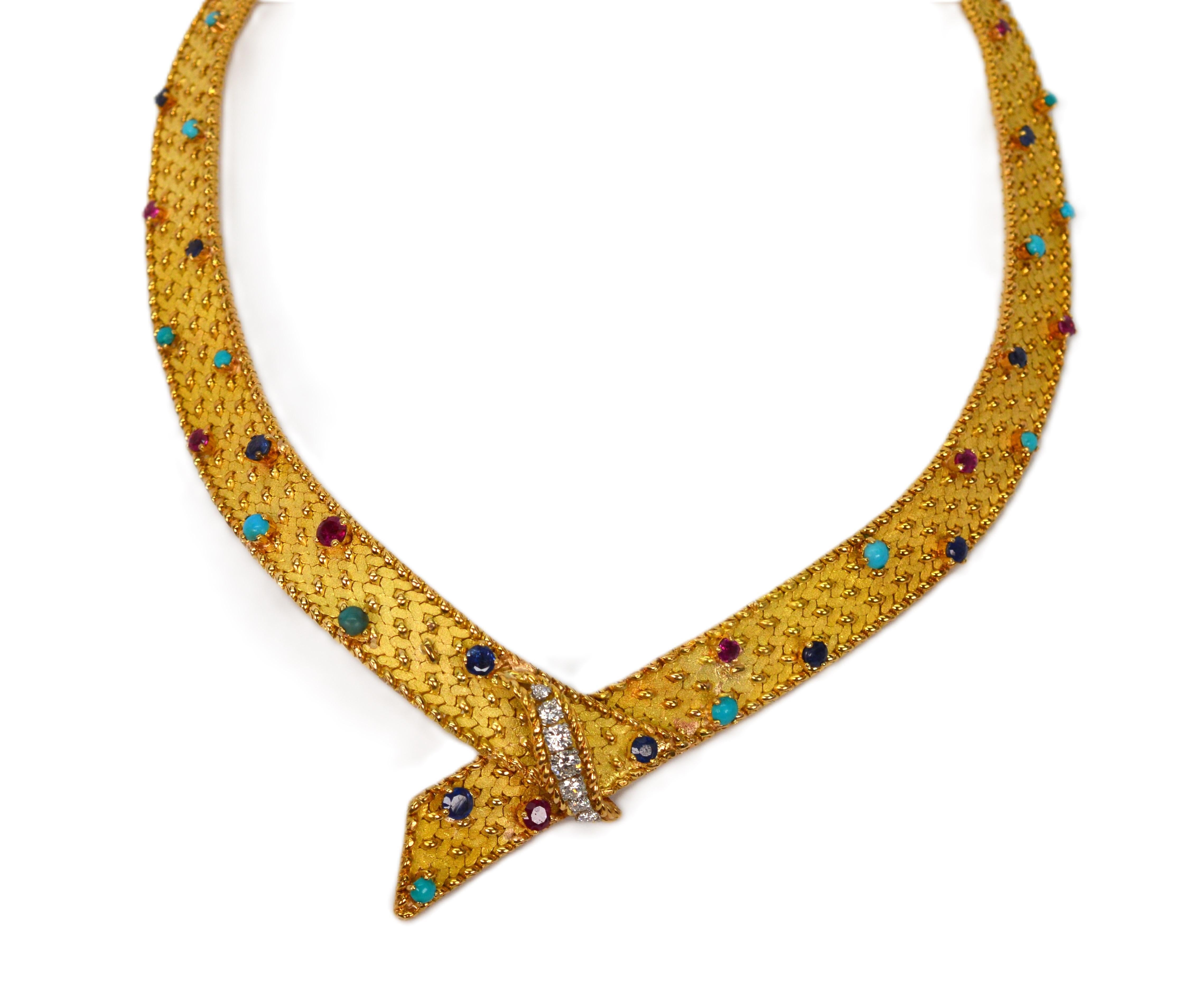 18 Karat Yellow  Gold Jeweled Choker Necklace In New Condition For Sale In Mount Kisco, NY