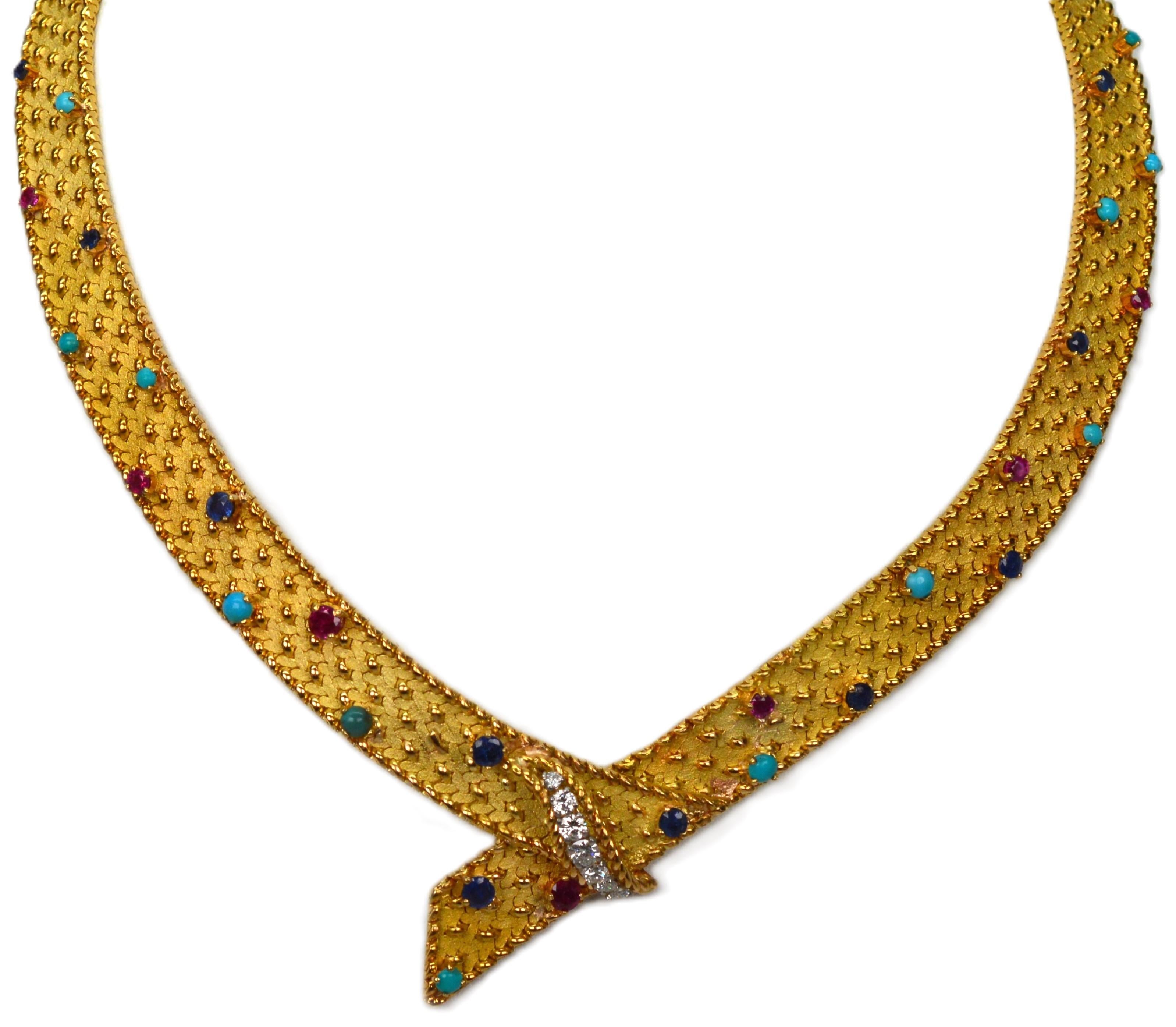 18 Karat Yellow  Gold Jeweled Choker Necklace For Sale 1