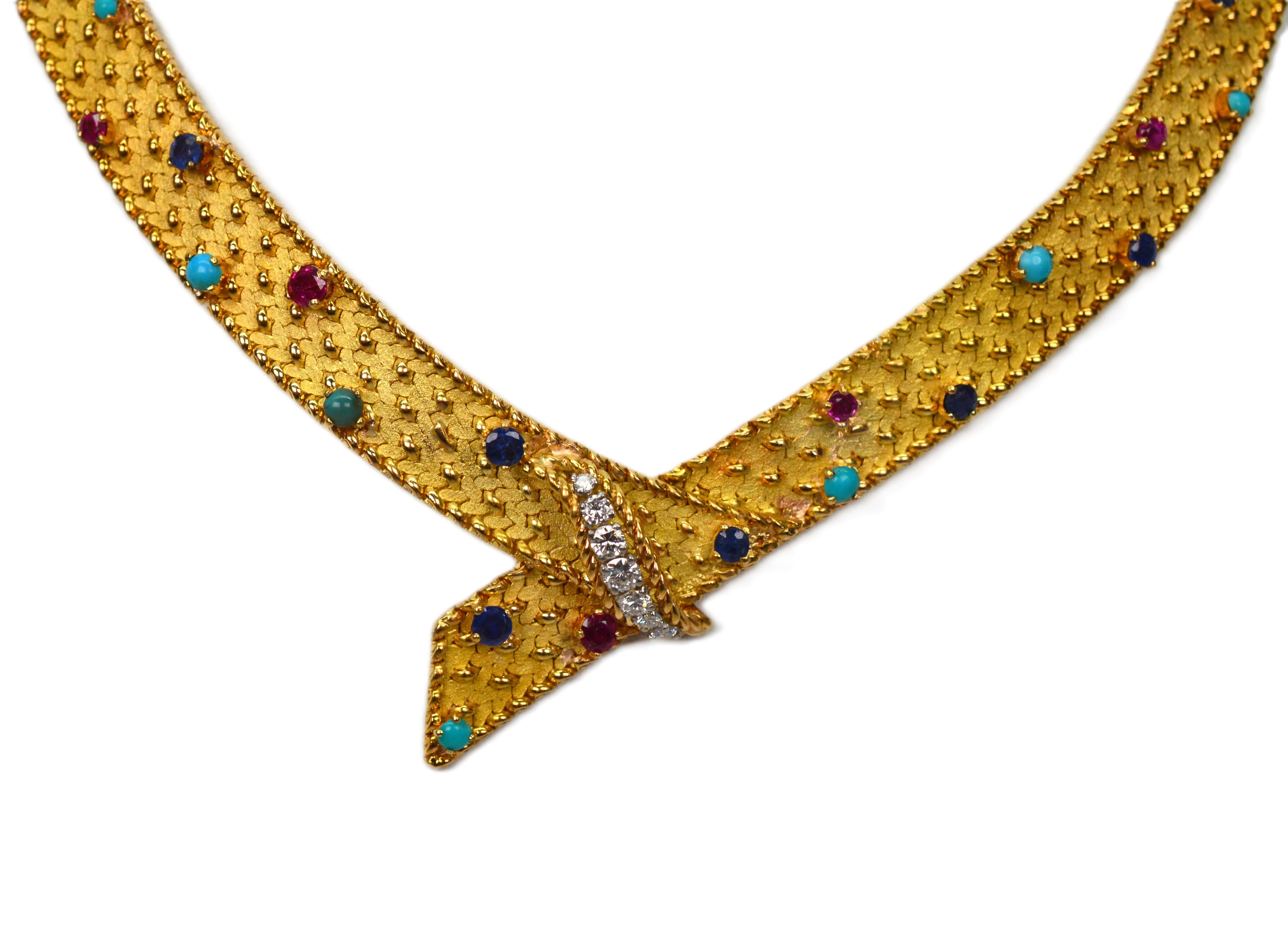 18 Karat Yellow  Gold Jeweled Choker Necklace For Sale 2