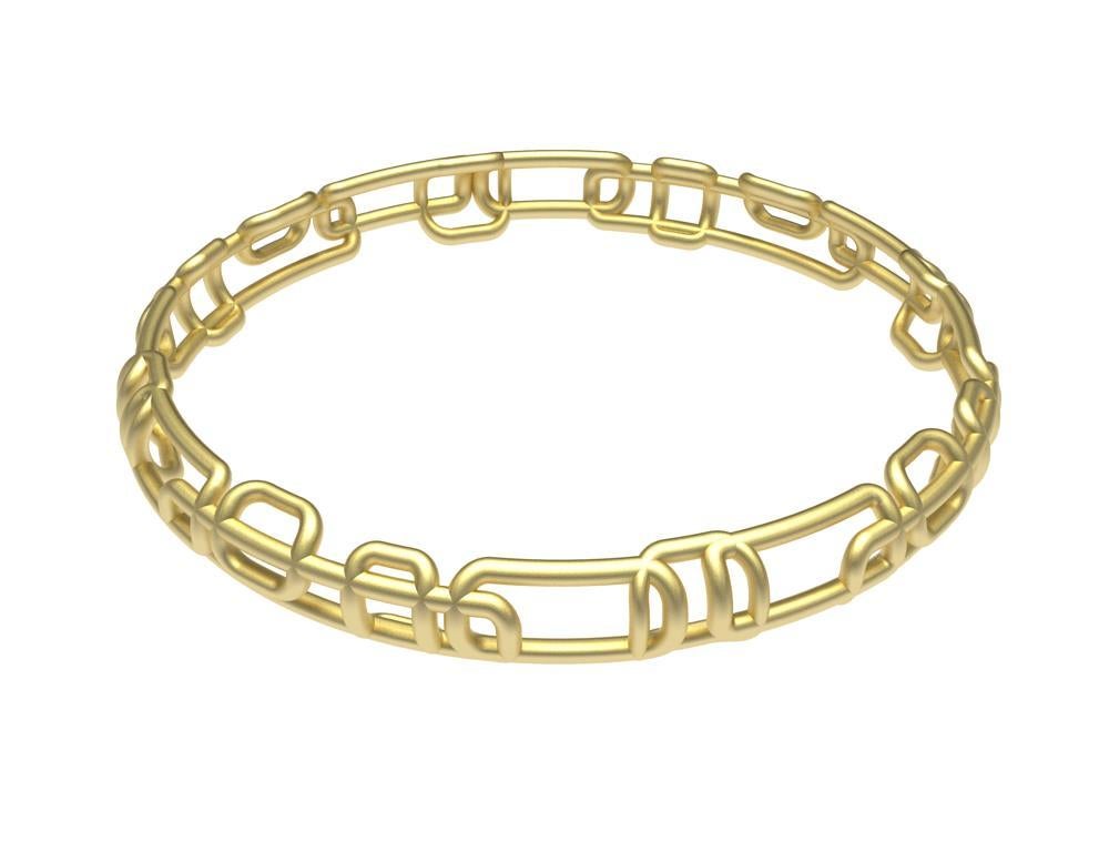 Bracelet jonc rectangulaire souple en or jaune mat 18 carats