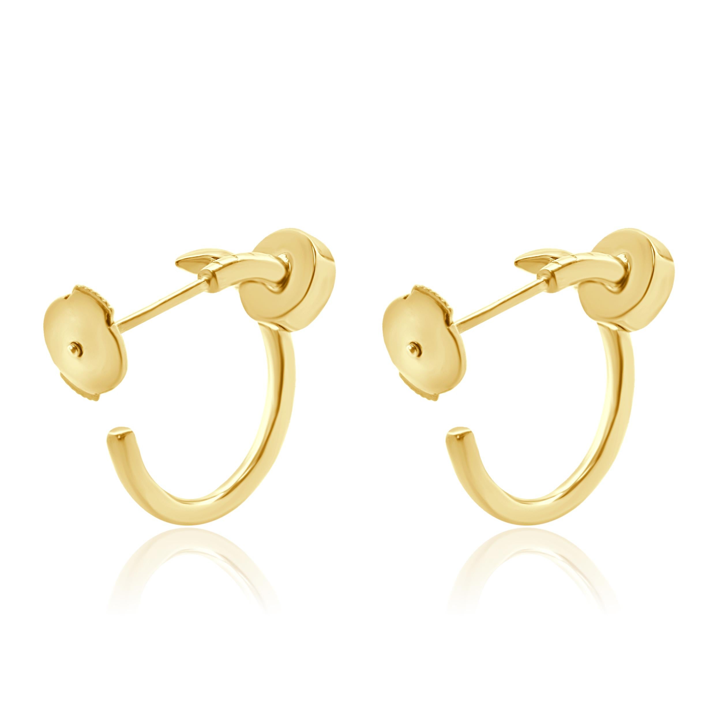 18 Karat Yellow Nail Loop Earrings In Excellent Condition In Scottsdale, AZ
