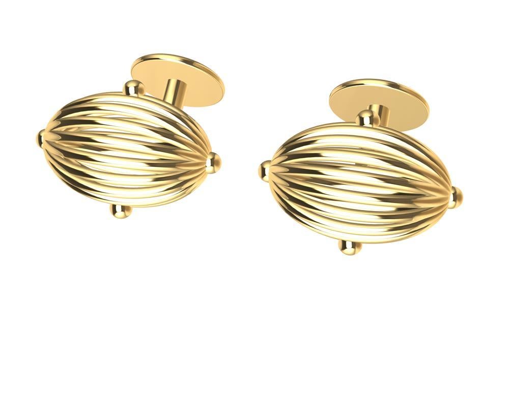 Women's or Men's 18 Karat Yellow Oval Wire Sphere Cufflinks For Sale