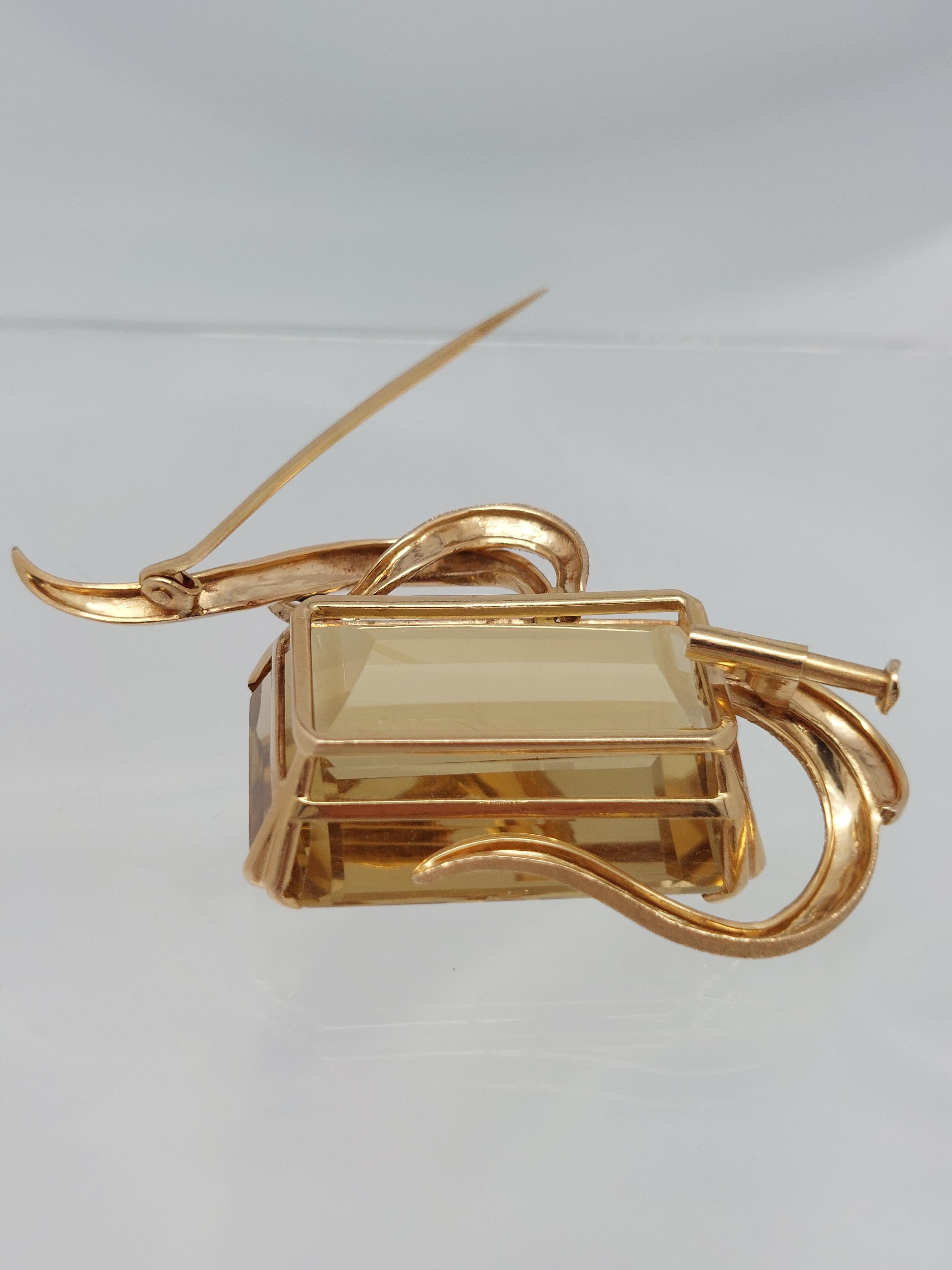 Broche de oro amarillo y rosa de 18 quilates con citrino LG de más de 45 quilates en Bueno estado para la venta en Vero Beach, FL