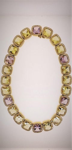 18 Karat, Yellow Quartz, Rose de France, and Diamond Collar