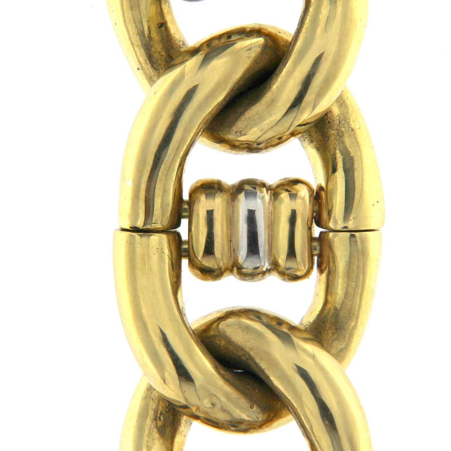 Bracelet massif à chaîne en or jaune, rouge et blanc 18 carats en vente 1