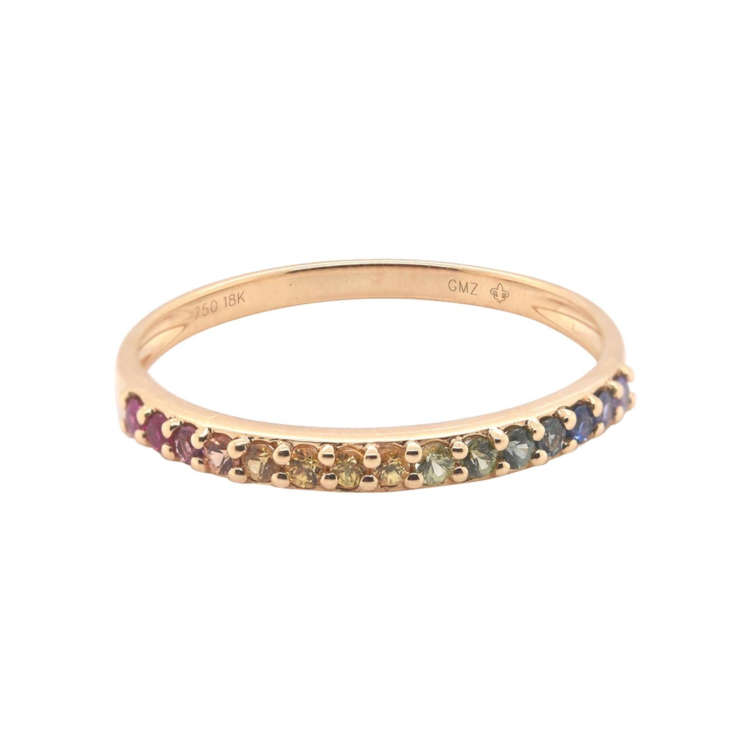 18 Karat Yellow Rainbow Sapphire Ring