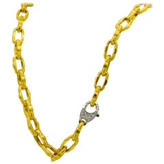 18 Karat Yellow Roberto Coin Link Chain .50 Carat Diamond Lobster Clasp
