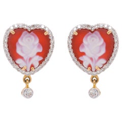 Pendientes de 18 quilates amarillo rosa camafeo 10 MM diamantes en forma de corazón