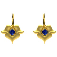 18 Karat Yellow Gold and  Sapphire Arabesque Flower Earrings