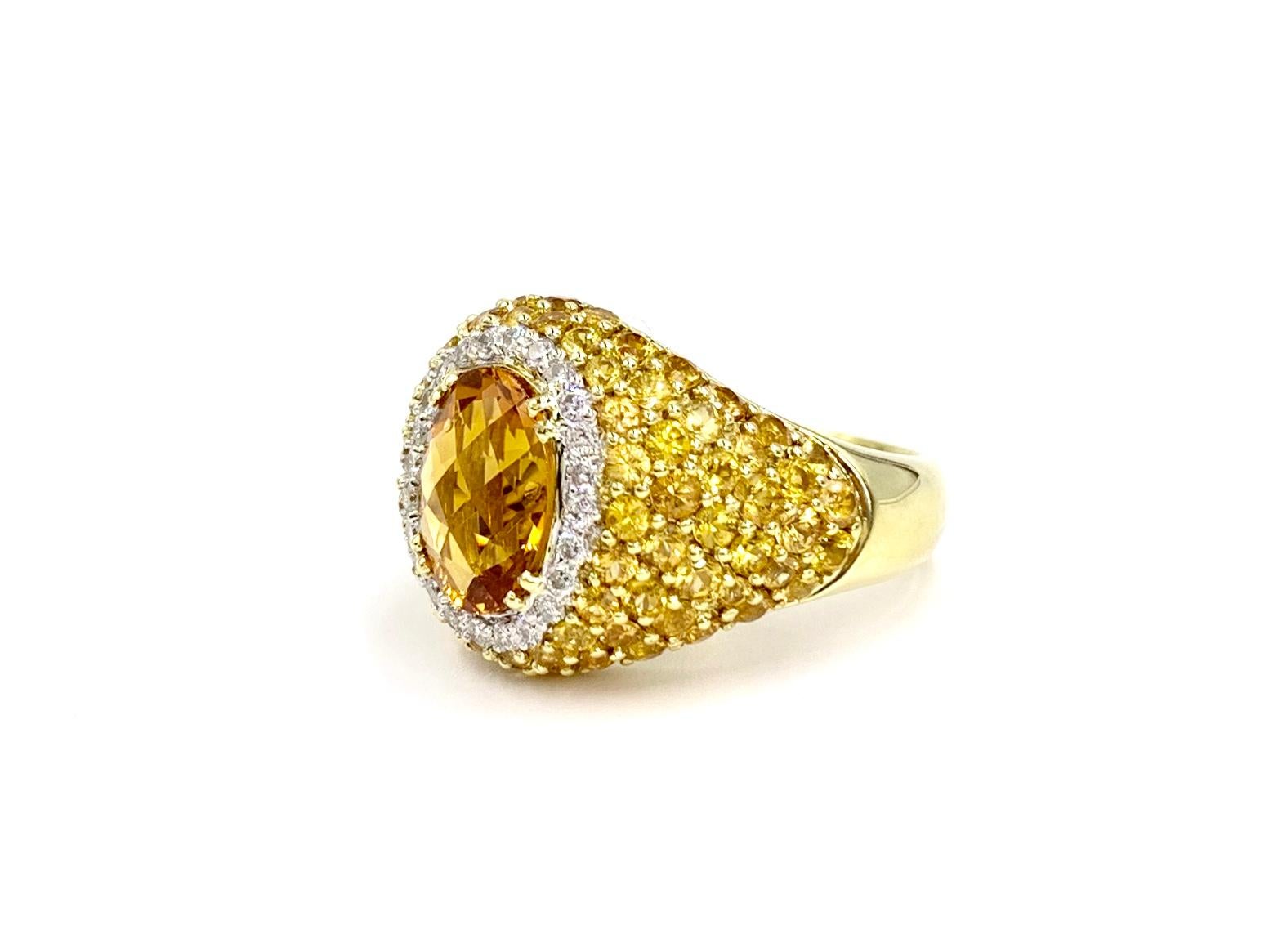 Women's 18 Karat Yellow Sapphire, Citrine and Diamond Ring For Sale
