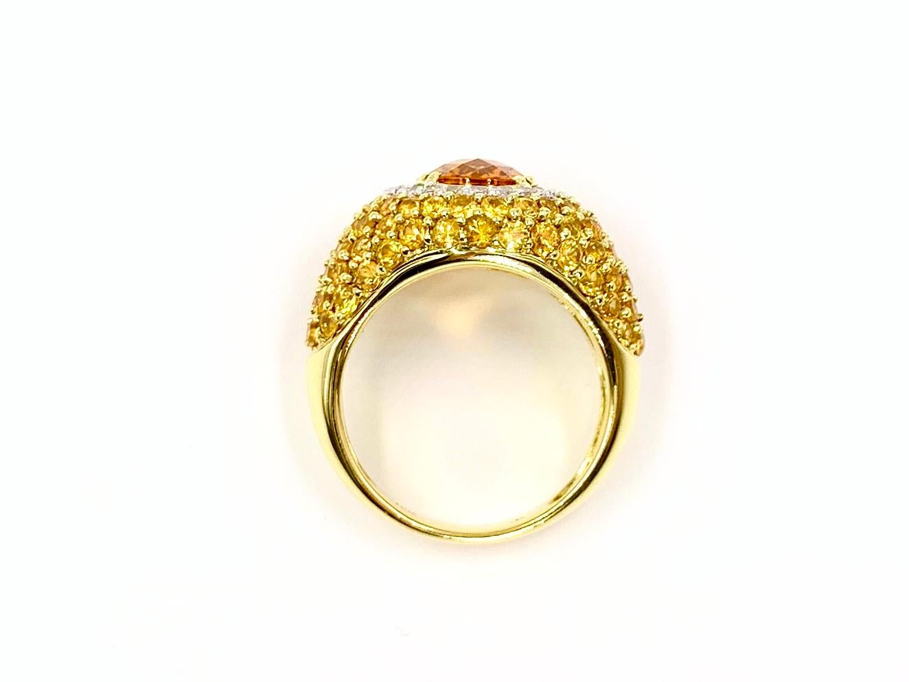 18 Karat Yellow Sapphire, Citrine and Diamond Ring For Sale 1