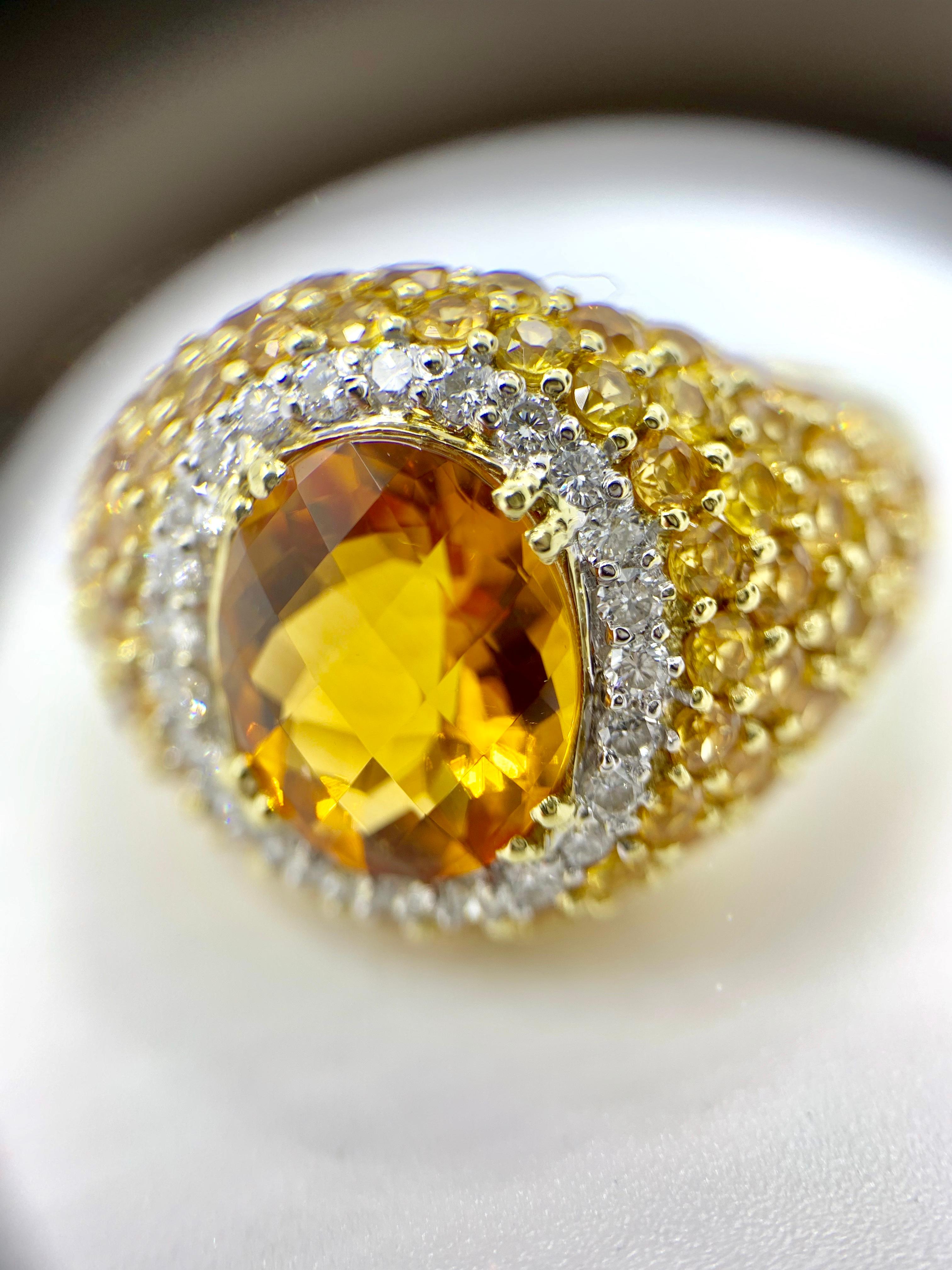 18 Karat Yellow Sapphire, Citrine and Diamond Ring For Sale 2