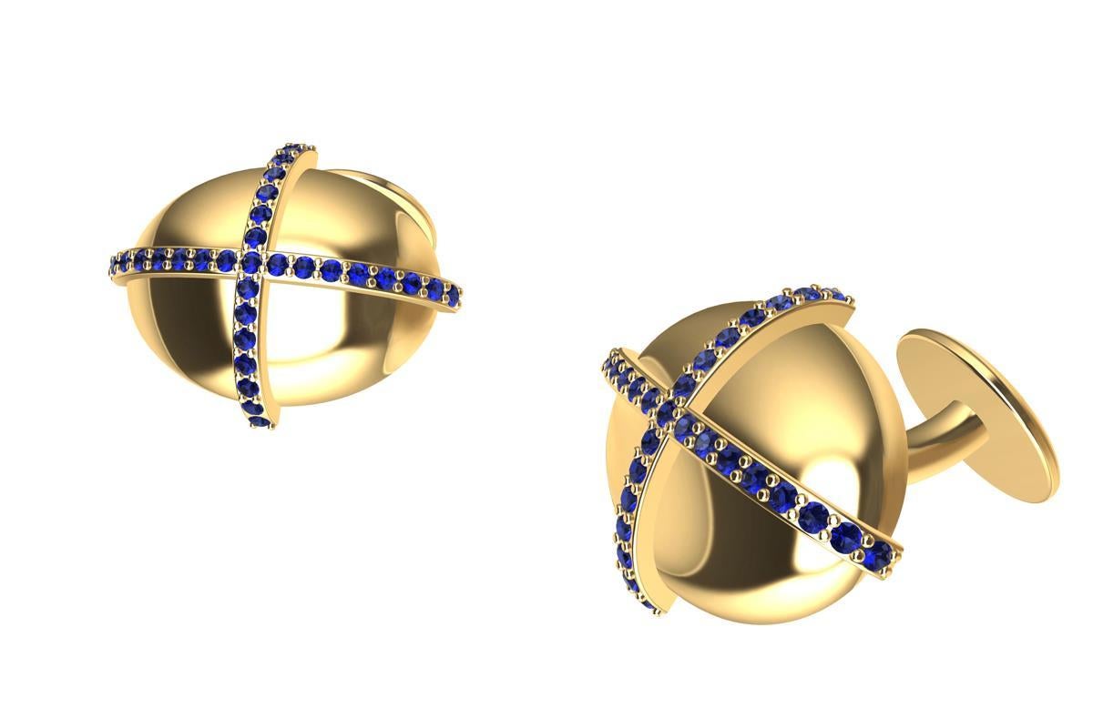 Taille ronde Boutons de manchette croix en forme de dôme en saphir jaune 18 carats en vente