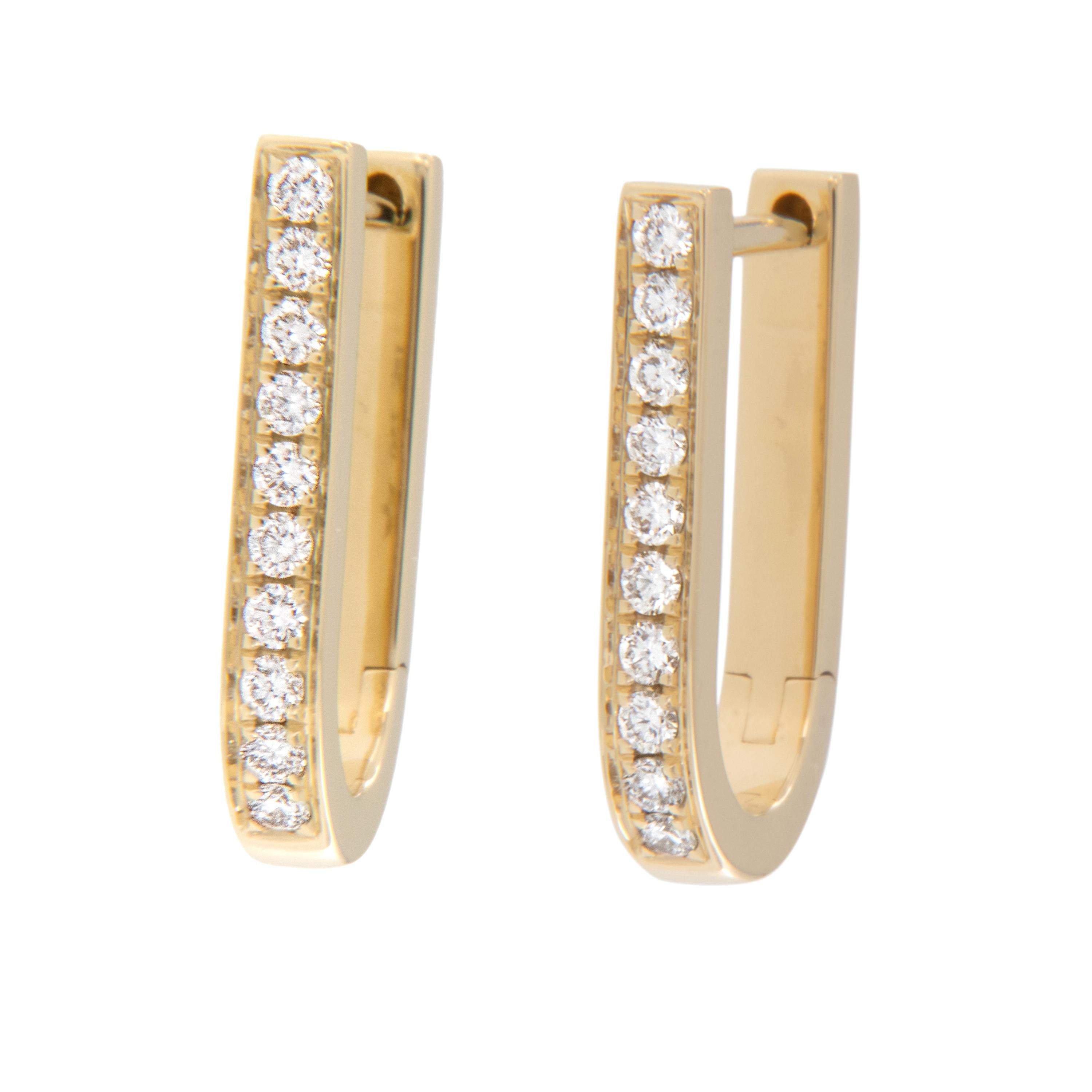 These cute and contemporary earrings are perfect for the office, every day or whenever you want! Crafted in 18 karat yellow gold and U shaped for a modern look, they contain 20 diamonds - 0.21 Cttw (VS - SI, G-H). Posts lock into the earring backs