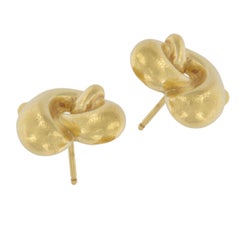 18 Karat Yellow Textured Gold Pretzel Knot Earrings