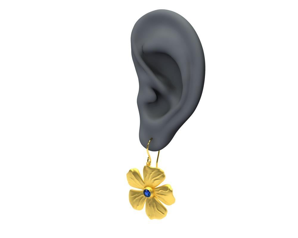 Contemporain Boucles d'oreilles Fleur de pervenche en Vermeil jaune 18 carats et saphirs en vente