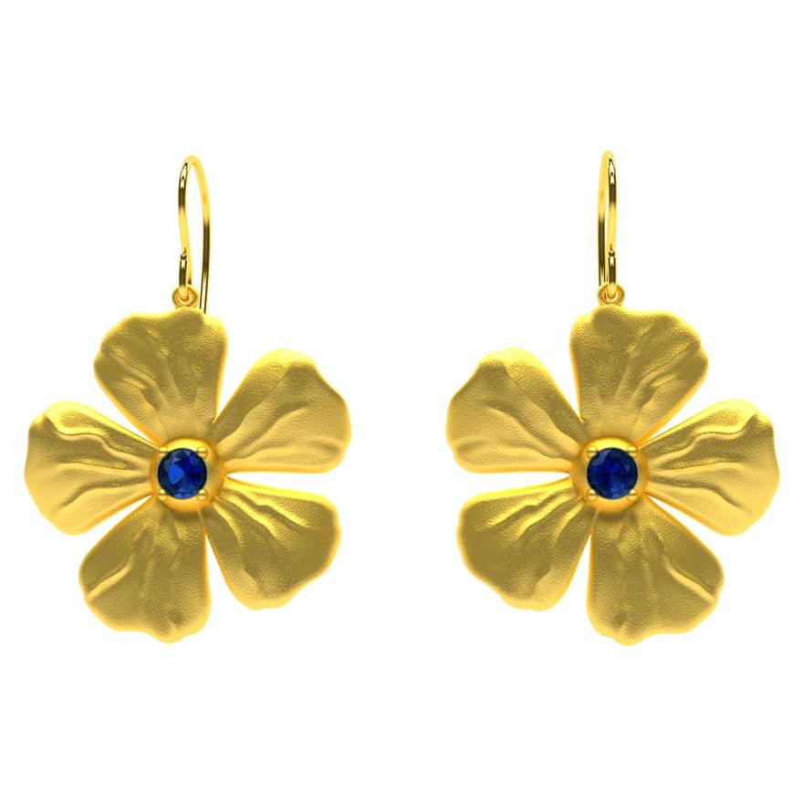 18 Karat Yellow Vermeil and Sapphires Periwinkle Flower Earrings For Sale