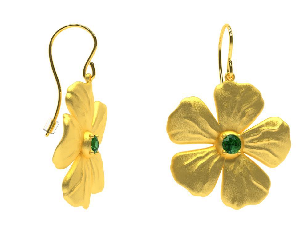 Contemporain Boucles d'oreilles pervenche jaune 18 carats plaquées en micron et tsavorite en vente