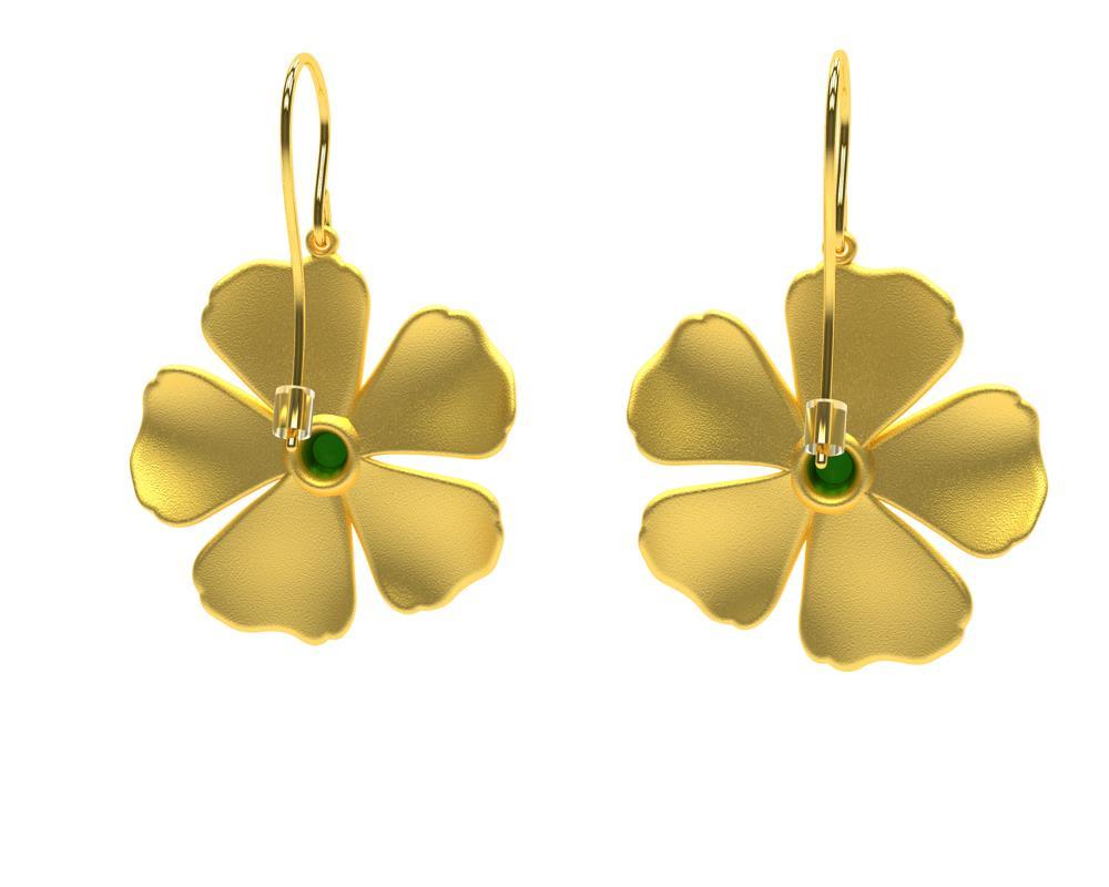 Contemporary 18 Karat Yellow Micron Plated and Tsavorite Periwinkle Flower Earrings For Sale