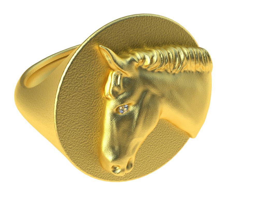 En vente :  Bague cheval sigillaire en vermeil jaune 18 carats et diamants certifiés GIA 2