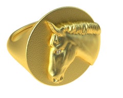 18 Karat Yellow Vermeil GIA Diamond Horse Signet Ring