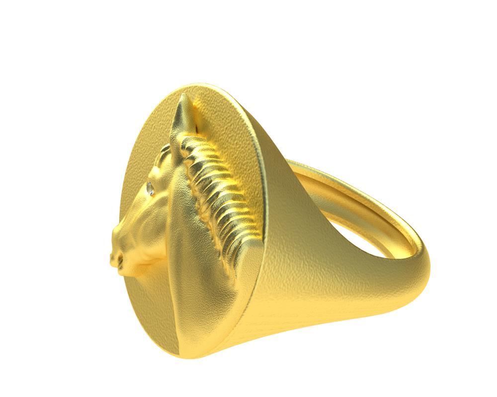 En vente :  Bague cheval sigillaire en vermeil jaune 18 carats et diamants certifiés GIA 5