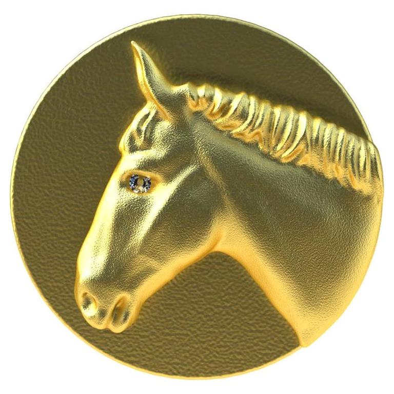 En vente :  Bague cheval sigillaire en vermeil jaune 18 carats et diamants certifiés GIA