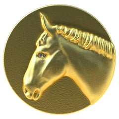 Bague cheval sigillaire en vermeil jaune 18 carats et diamants certifiés GIA