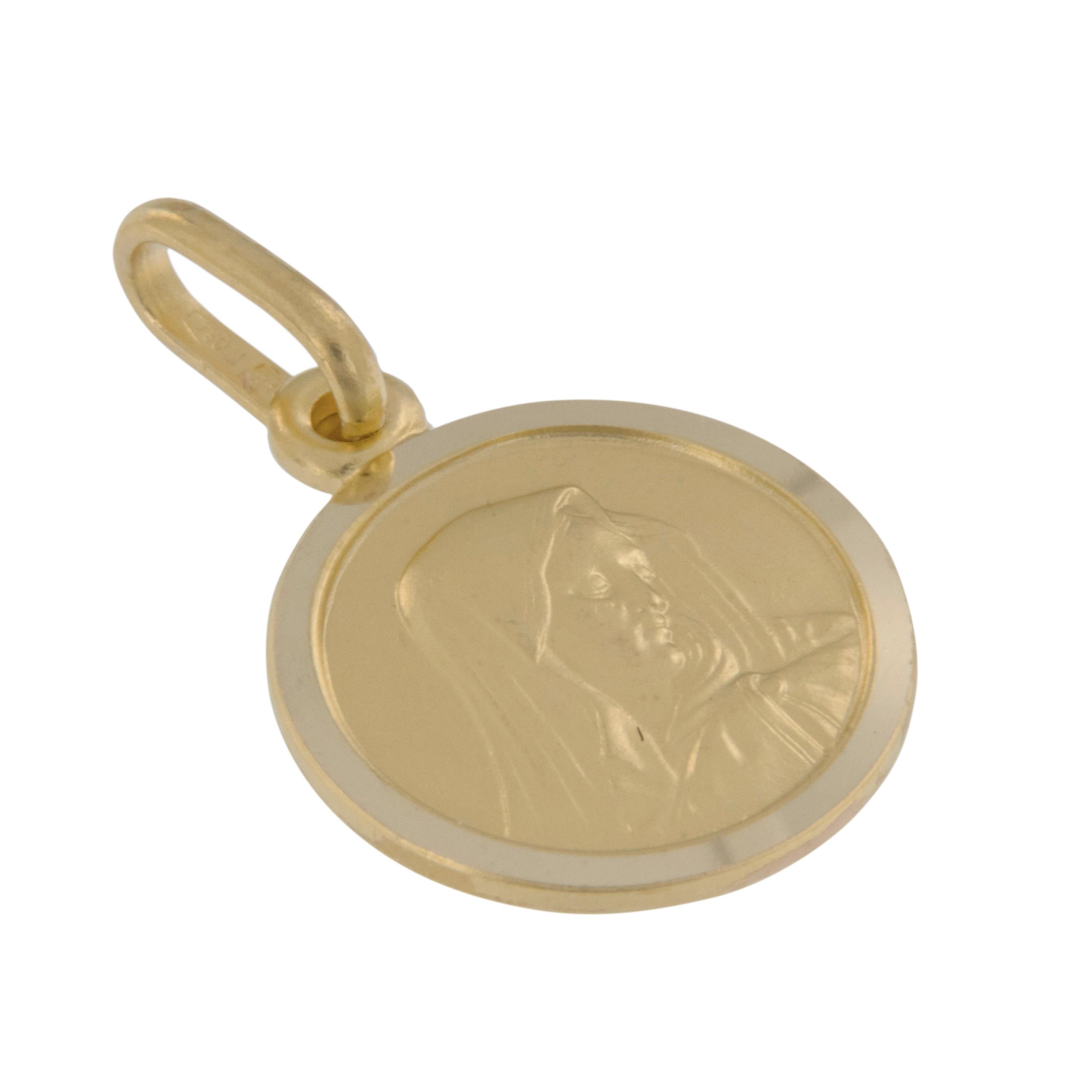They just don't make them like this anymore! Made from heavy royal 18 karat yellow gold in Italy, this medallion is 10mm wide & 1.46mm deep so the details  depicting the profile of Mary are in high relief for extra long wearability & will be