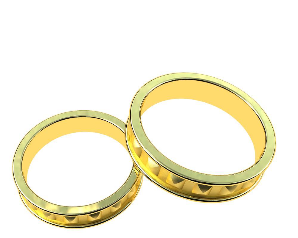 For Sale:  18 Karat Yellow Wedding Rings Set, Soft Pyramids 5