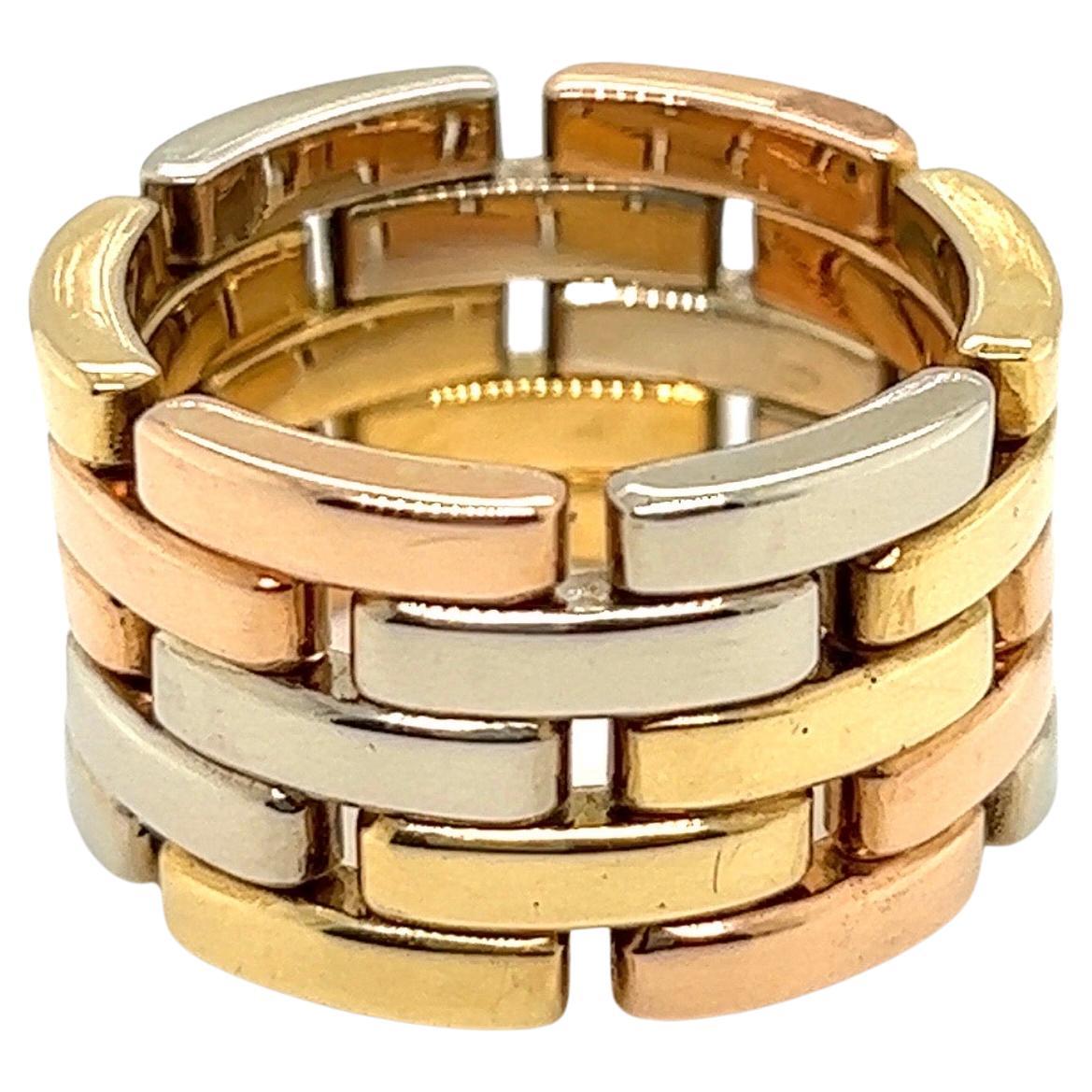 18 Karat Yellow White and Rose Gold Maillon Panthère 5 Row Band Ring by Cartier